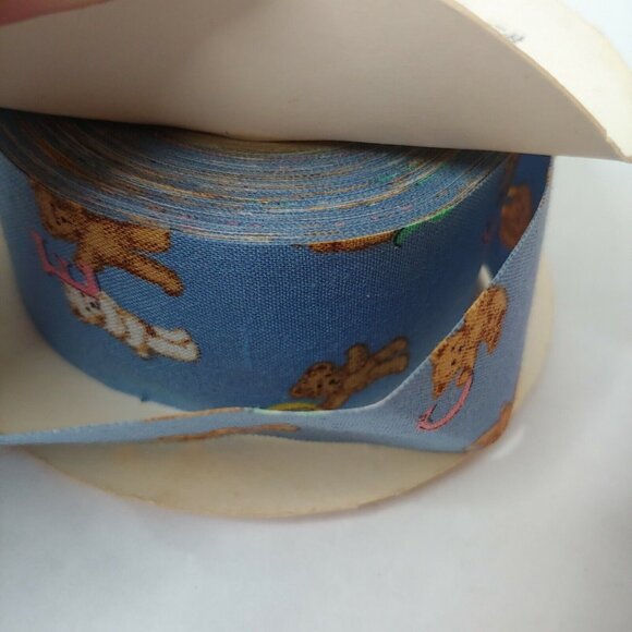 Vintage WFR Fabric Ribbon Spool Pair Teddy Bear Alphabet 1.25" Red Blue Kid Baby - Picture 4 of 6